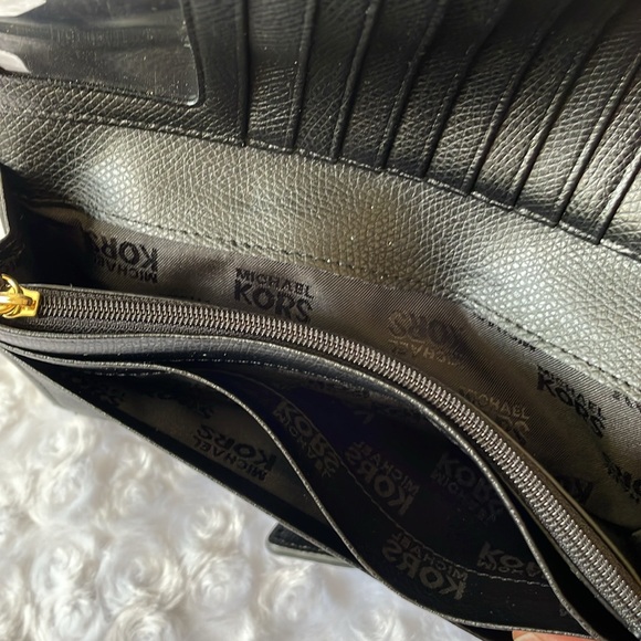 Michael Michael Kors Black Florence Large Billfold Leather Wallet Clutch - Picture 7 of 9
